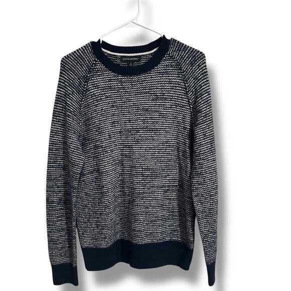 Men’s Banana Republic dark navy and White Marino wool Knit  crew neck sweater Sm - Picture 1 of 4